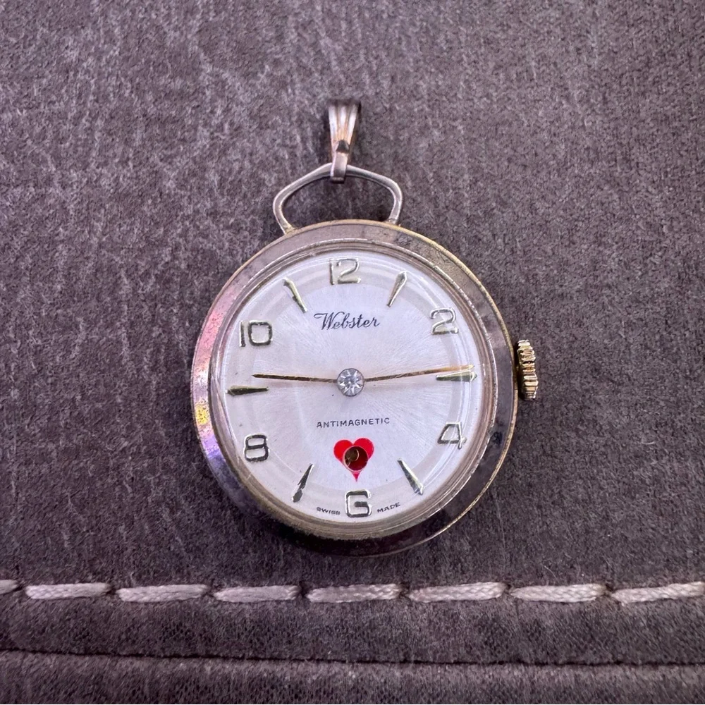 Webster Silver Pocket Watch with Red Heart